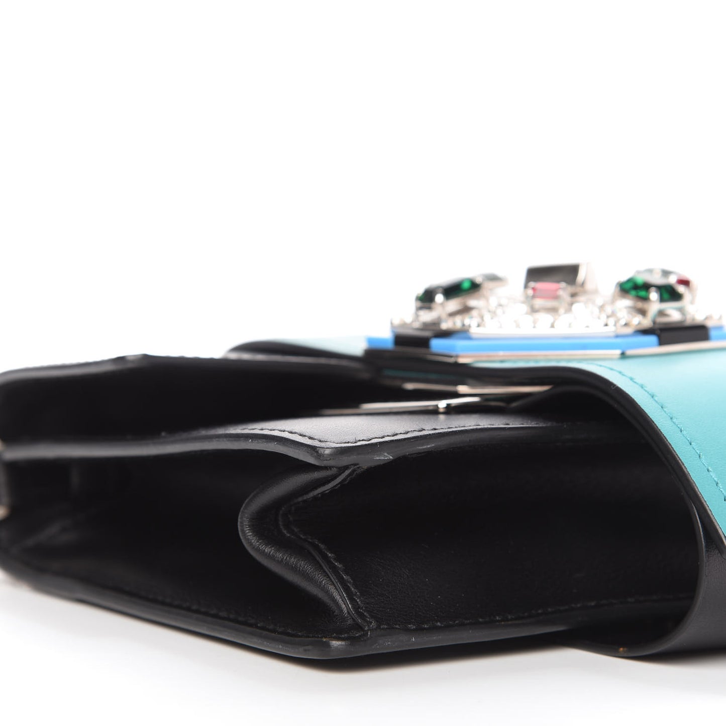 City Calf Crystal Embellished Ribbon Bag Black Jade