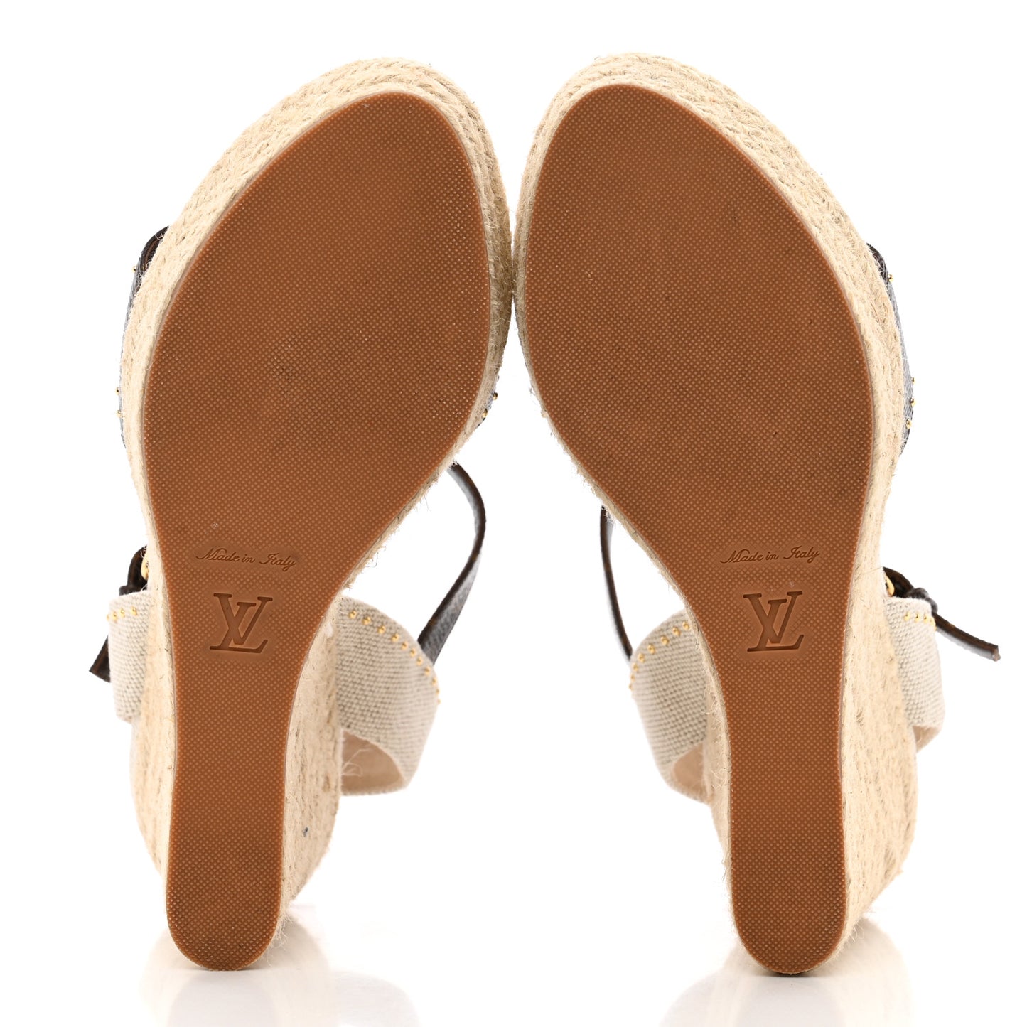 Canvas Patent Monogram Coastline Wedge Sandals 37 Beige