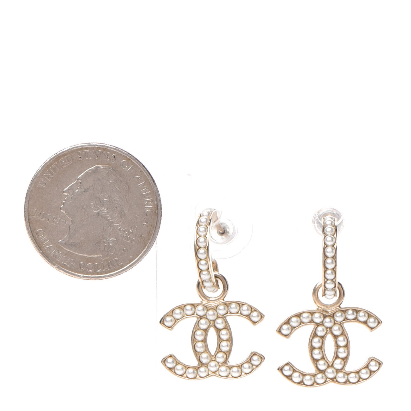 Pearl CC Hoop Drop Earring Gold