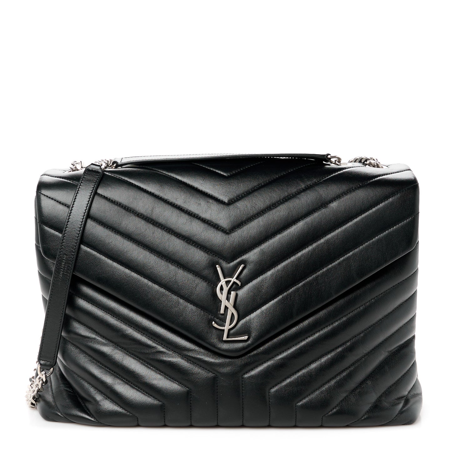 Calfskin Y Quilted Monogram Large Loulou Chain Satchel Black