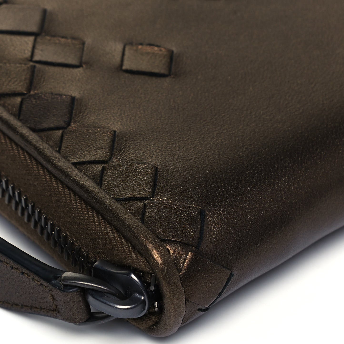Metallic Nappa Intrecciato Zip Around Wallet Dark Copper