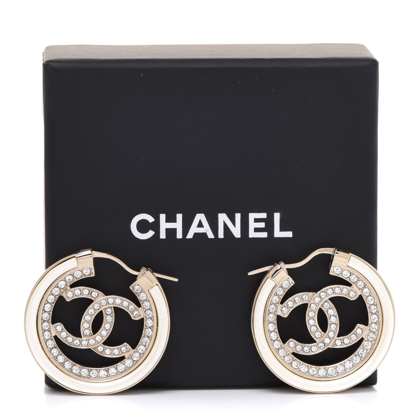 Metal Crystal Strass CC Hoop Earrings Gold