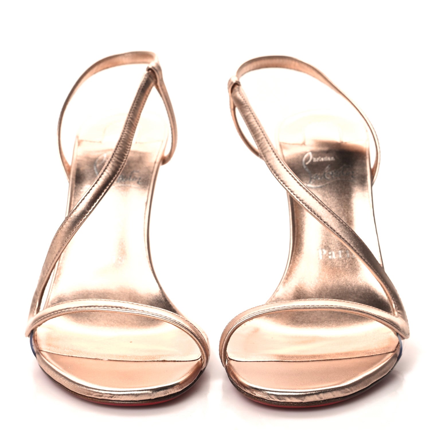 Christian Louboutin Kid Laminato Satin PVC Rosalie 100 Sandals 38 Leche 2 of 9