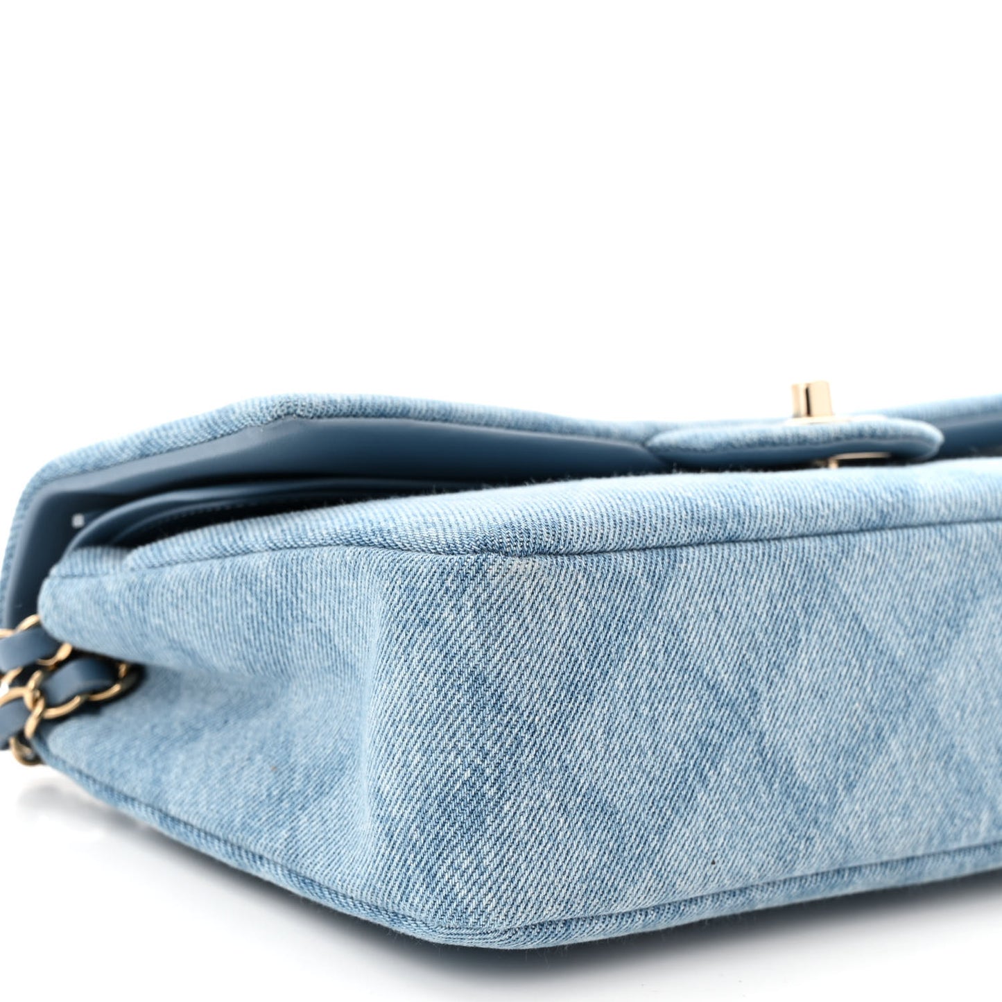 Printed Denim Quilted Medium Double Flap Light Blue