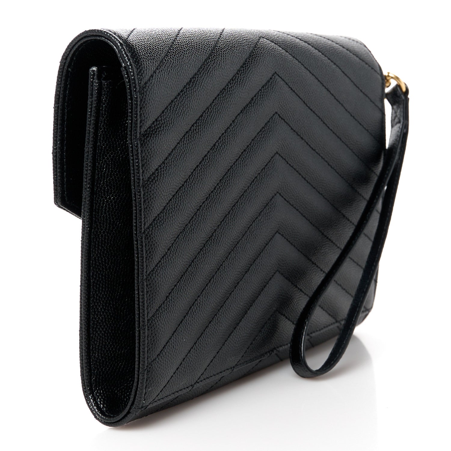 Saint Laurent Grain De Poudre Matelasse Chevron Monogram Envelope Clutch Black 3 of 11