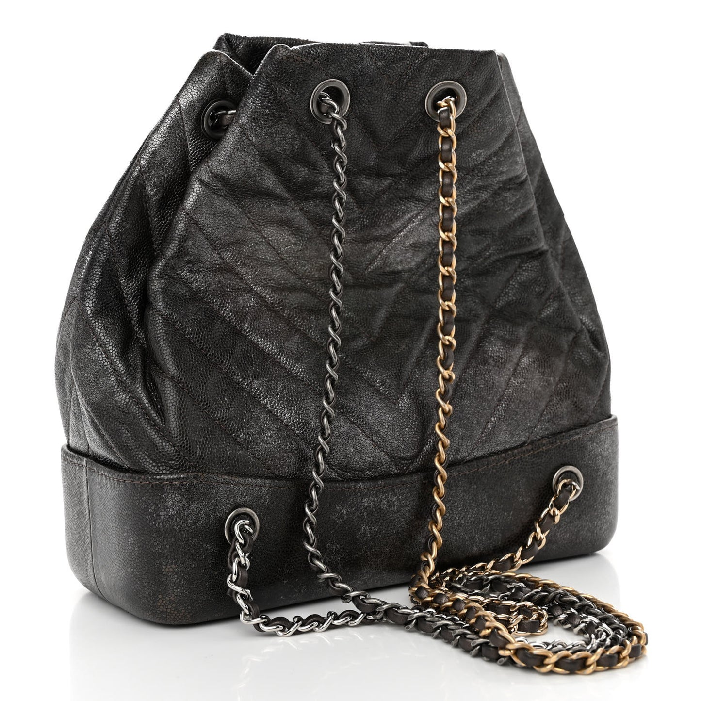Metallic Grained Goatskin Gabrielle Backpack Dark Silver Gold