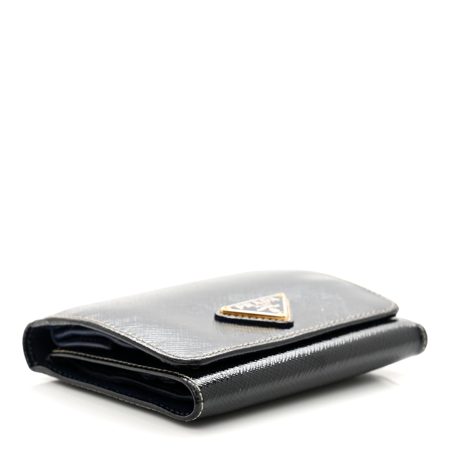 Saffiano Vernice Tri-Fold Compact Wallet Navy Blue