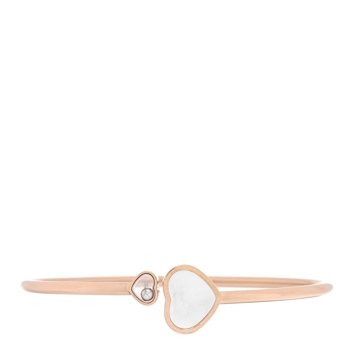 18K Rose Gold Diamond Mother of Pearl Happy Hearts Bangle Bracelet