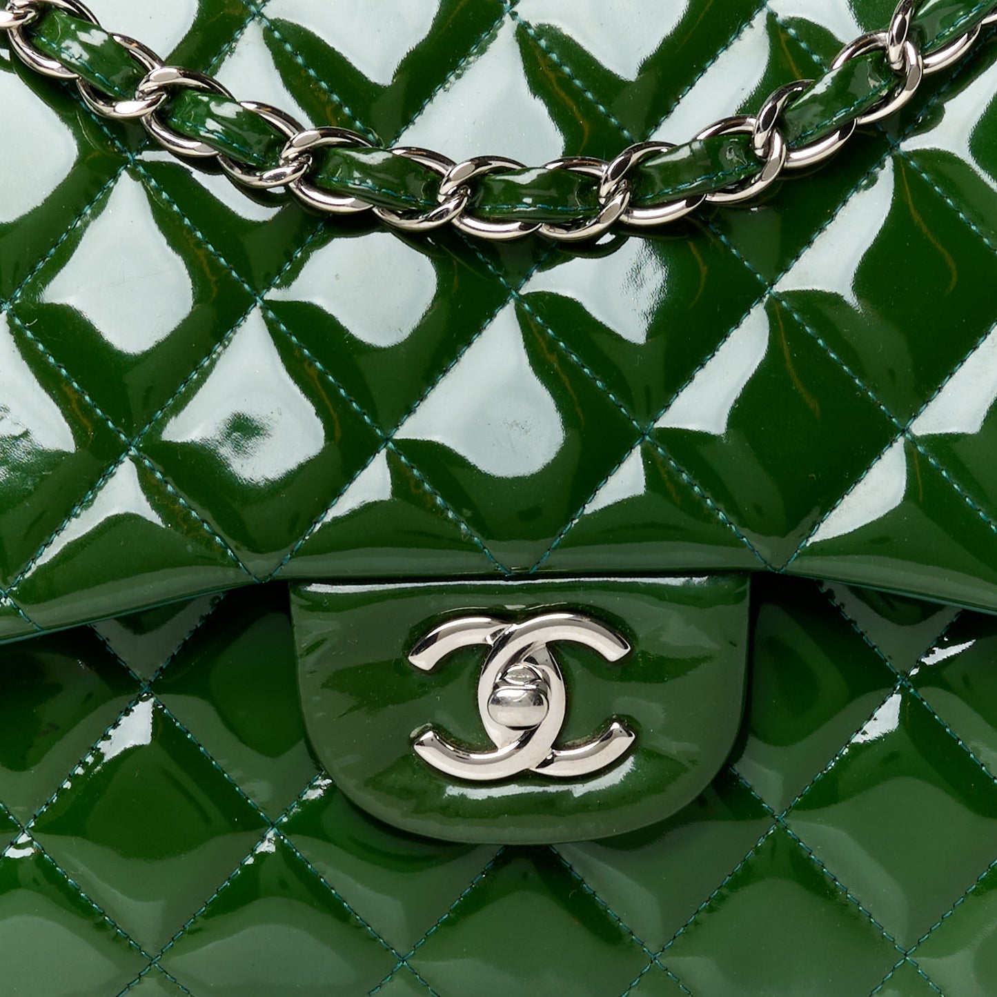 Patent Quilted Jumbo Double Flap Green