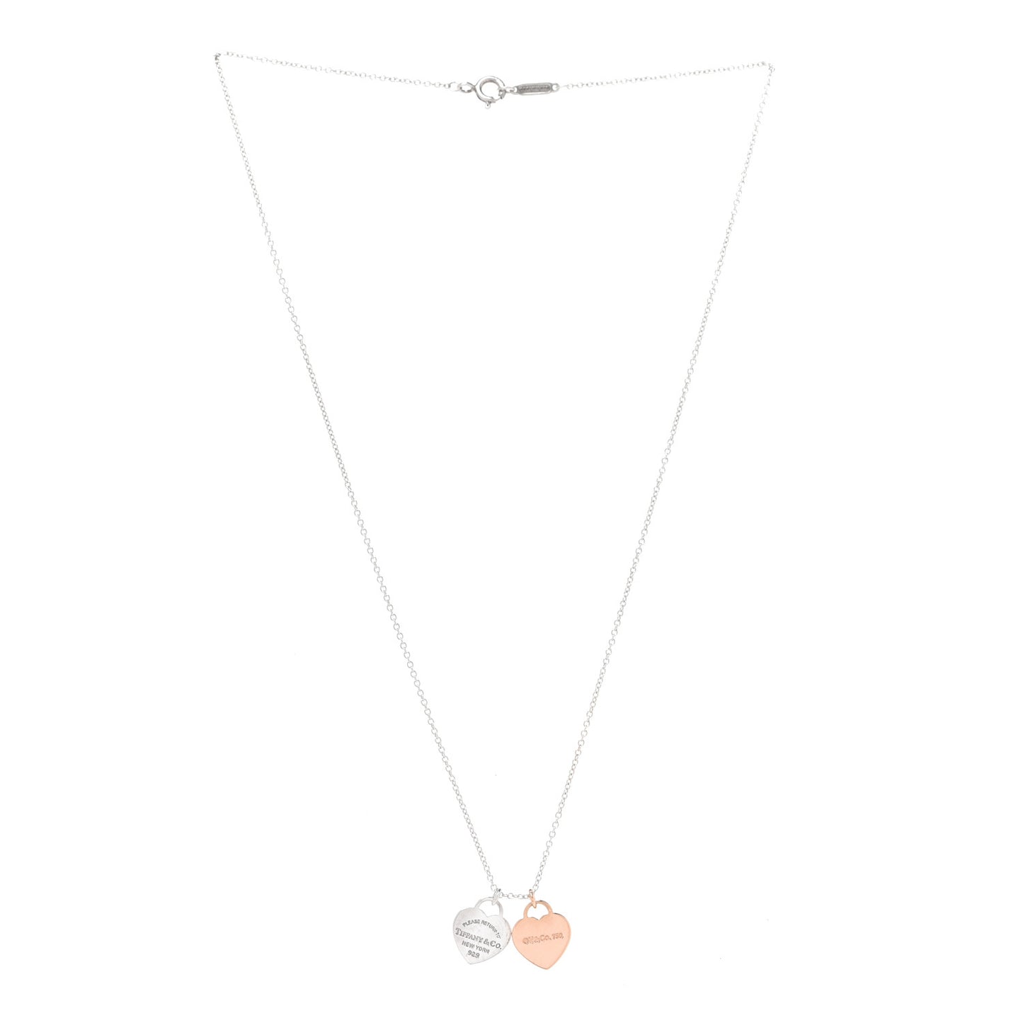 Sterling Silver 18K Rose Gold Mini Return to Tiffany Double Heart Tag Pendant Necklace