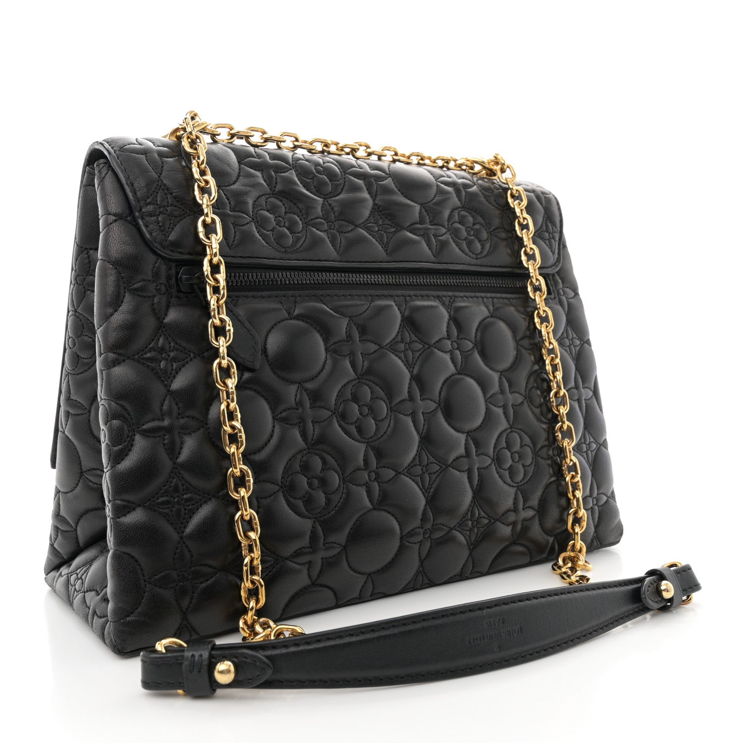 Louis Vuitton Lambskin Flower Quilted Twist Shoulder Bag GM Black 3 of 13