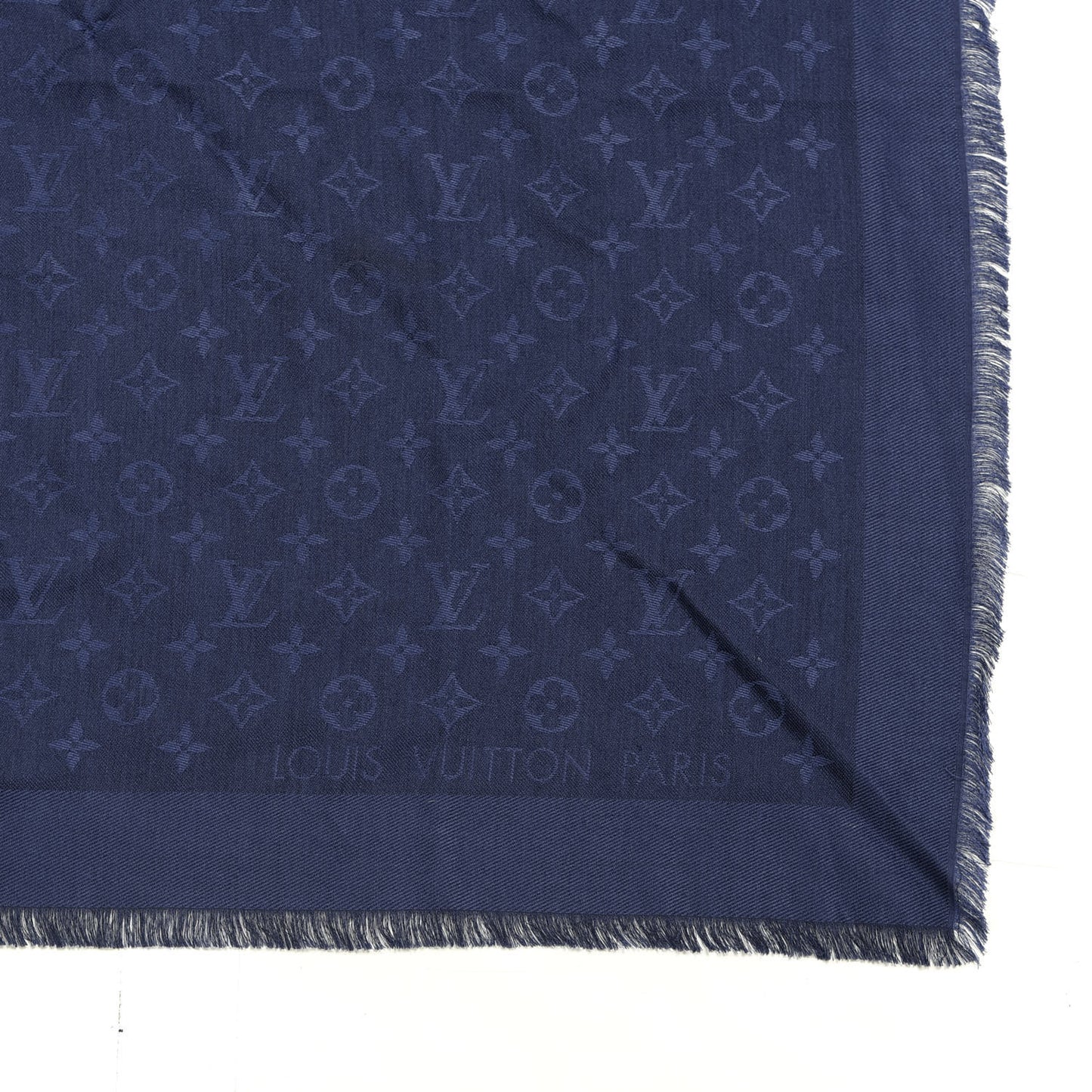 Silk Wool Monogram Shawl Navy