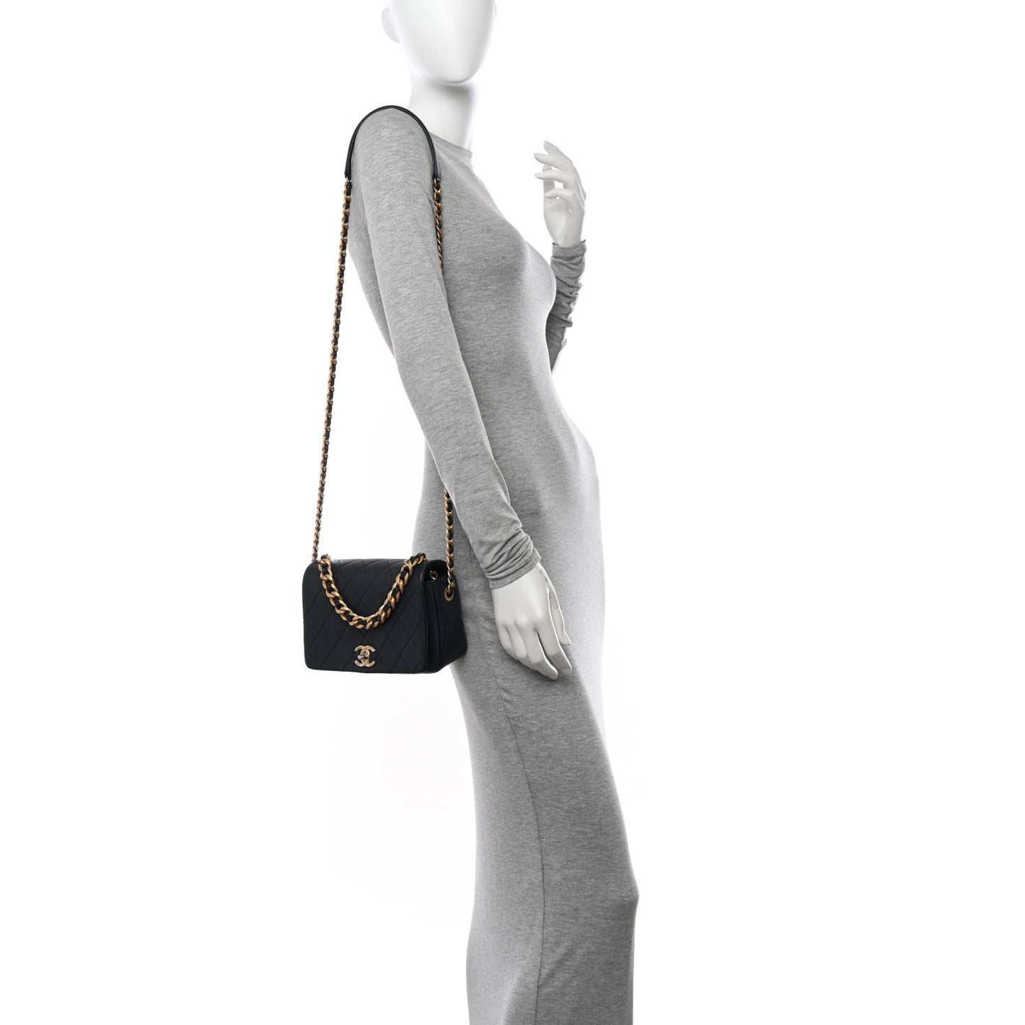 Caviar Quilted Small Fashion Therapy Flap Bag Navy Blue
