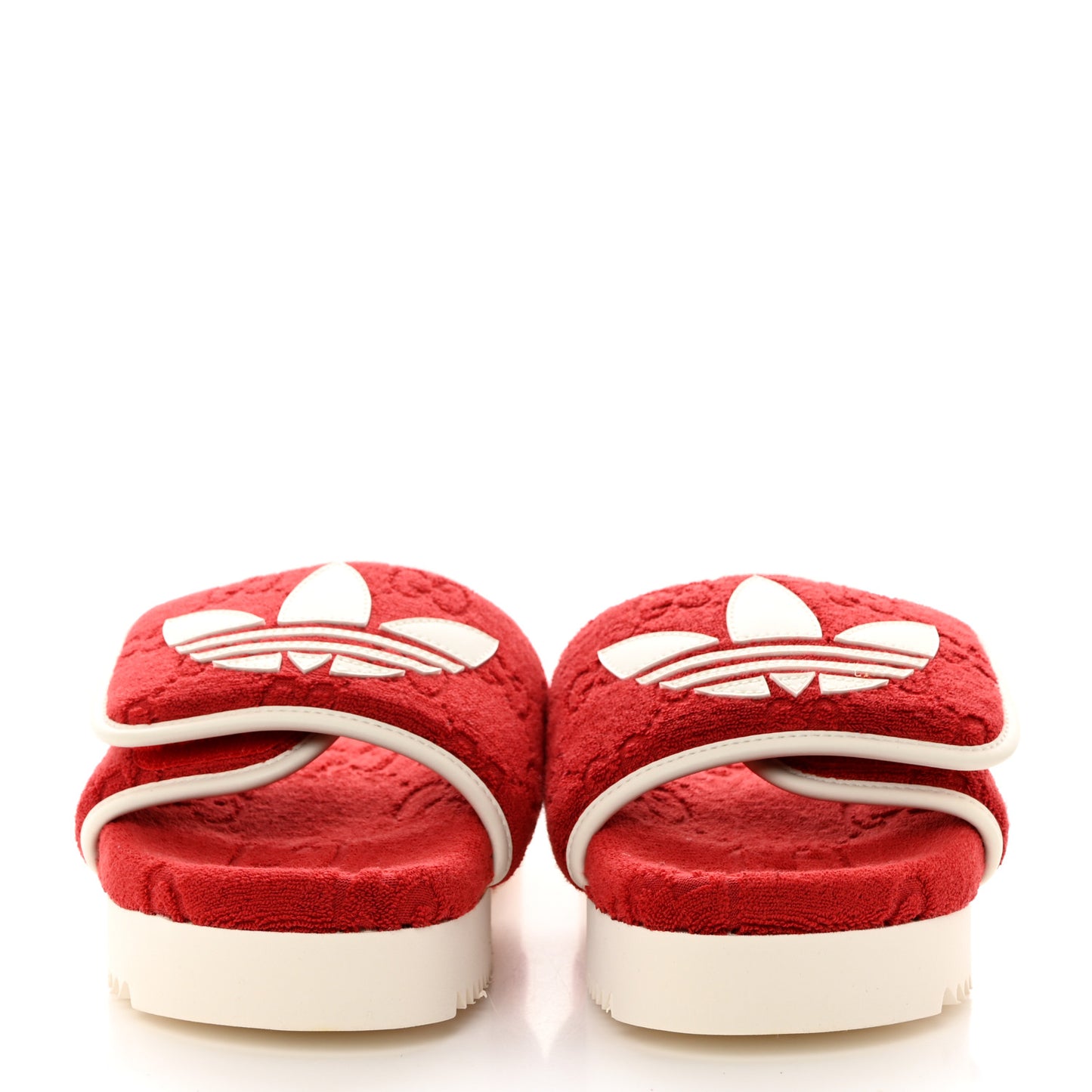 X ADIDAS Terry Cloth Trefoil GG Monogram Womens Platform Sandals 37 Maple Red Off White