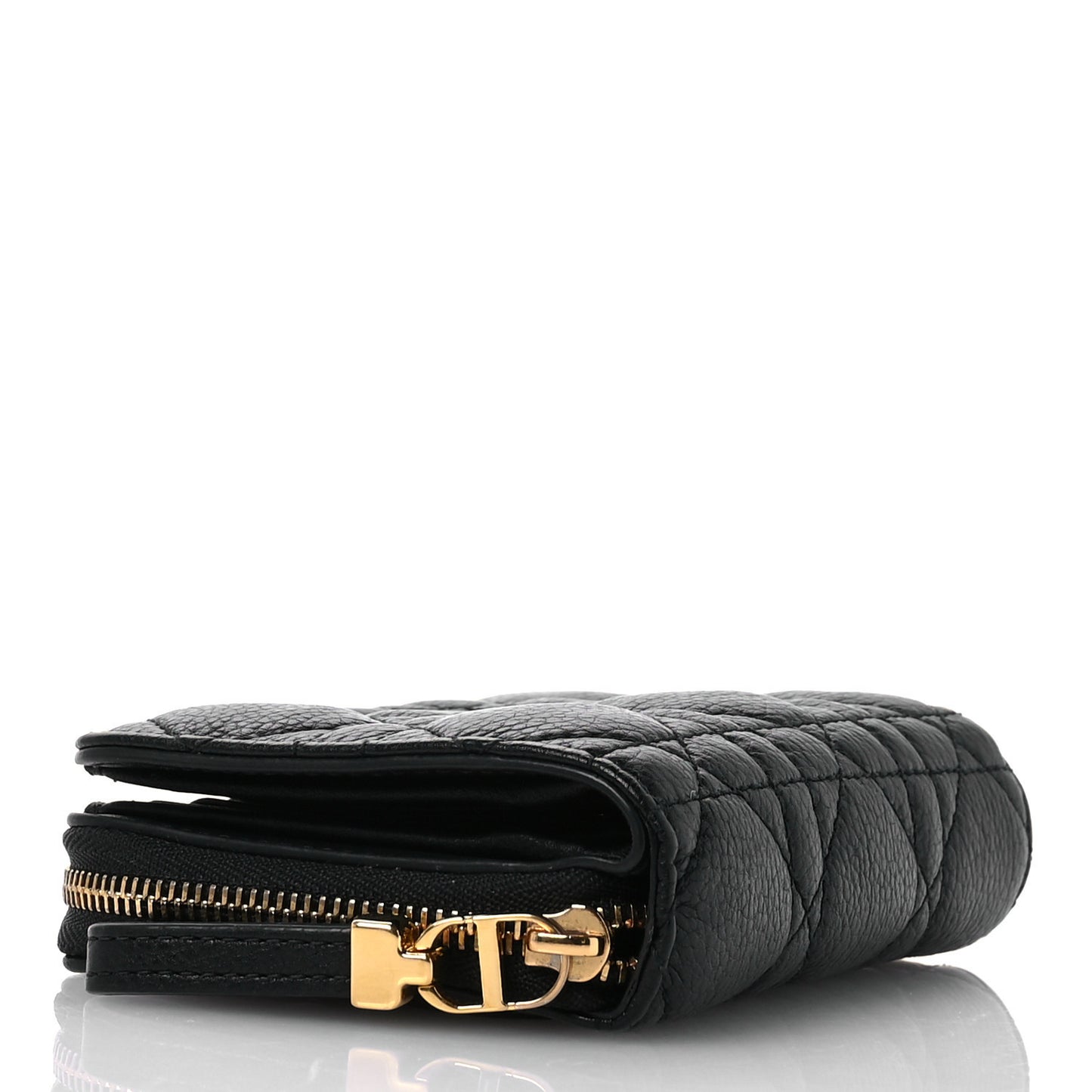 Grained Calfskin Supple Cannage Caro Scarlet Zipped Wallet Black