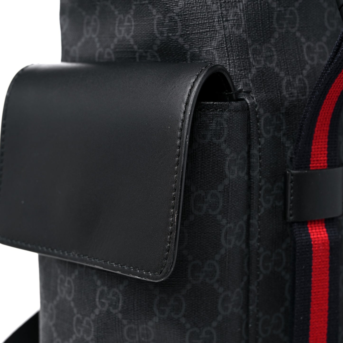 Soft GG Supreme Monogram Calfskin Web Double Buckle Backpack Black