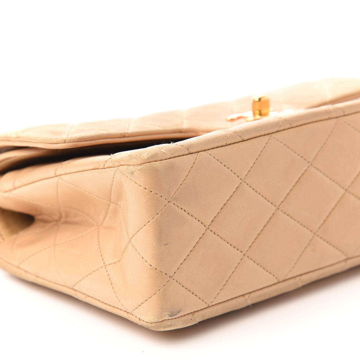 Lambskin Quilted Small Double Flap Beige