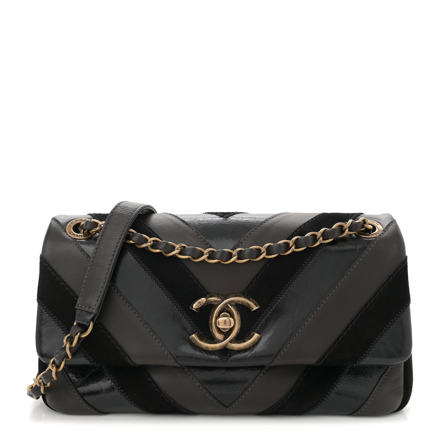Chanel Suede Lambskin Glazed Calfskin Lady Vintage Chevron Flap