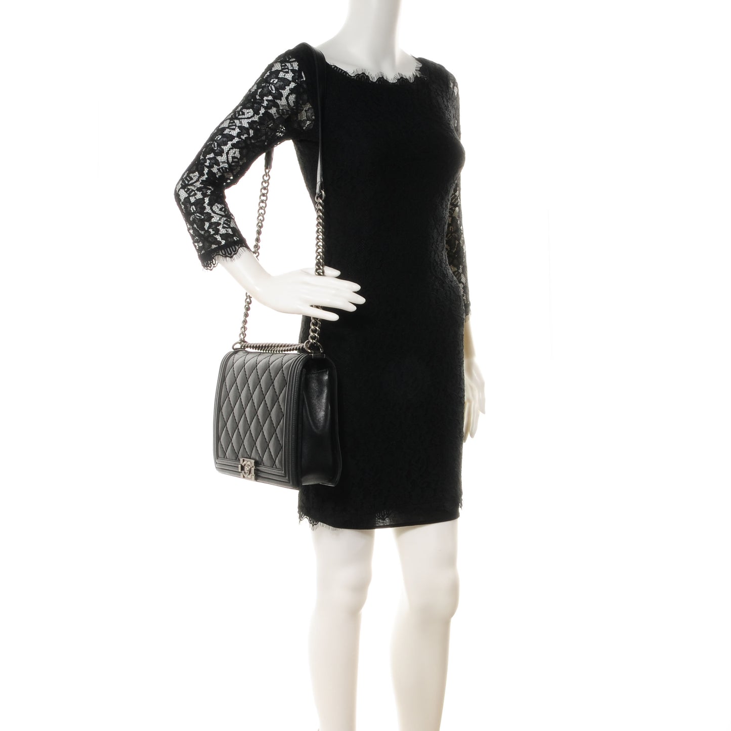 Calfskin Quilted Large Boy Flap Black