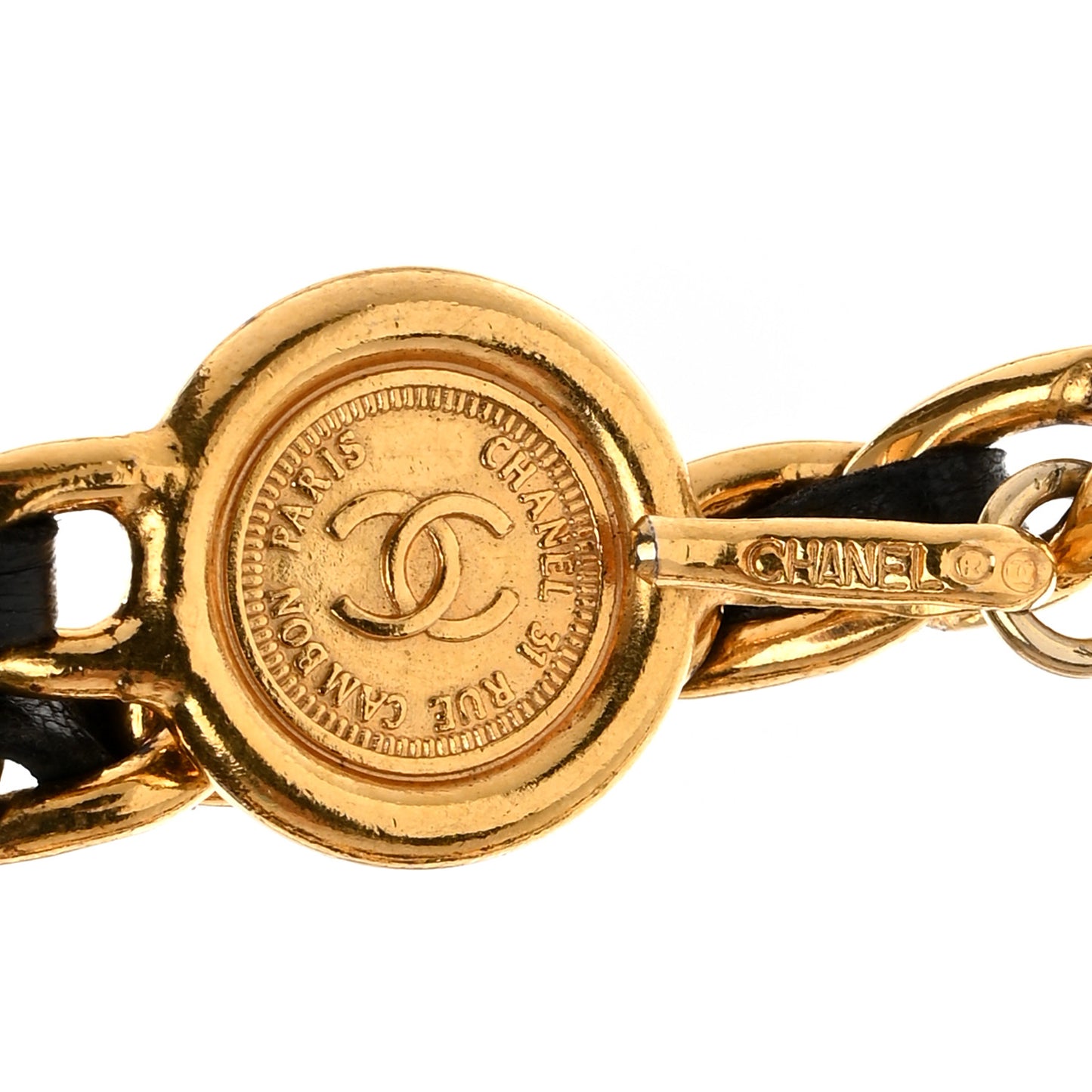 Lambskin Chain CC Medallion Belt Black Gold