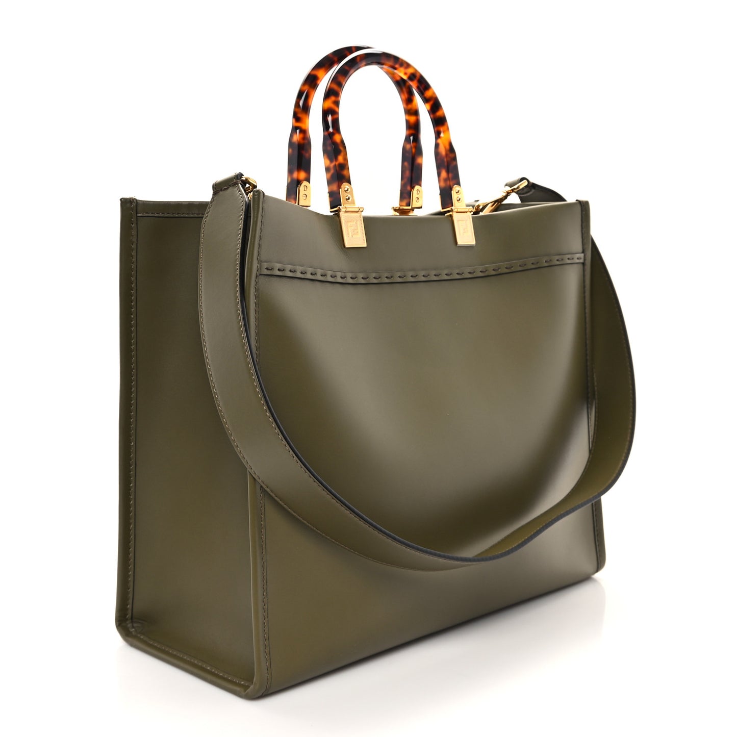 Vitello King Plexiglass Logo Embossed Medium Fendi Sunshine Shopper Tote Wood