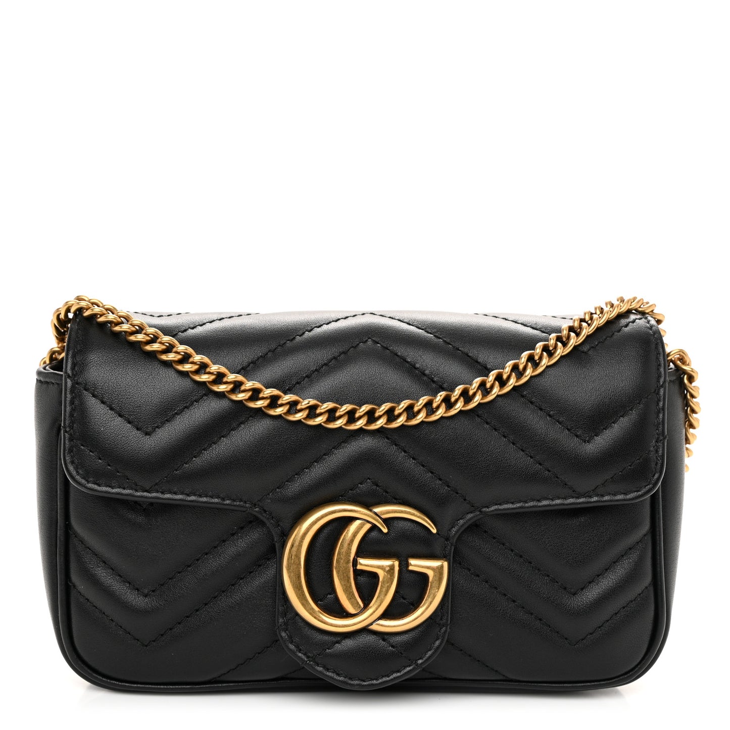 Calfskin Matelasse Super Mini GG Marmont Shoulder Bag Black
