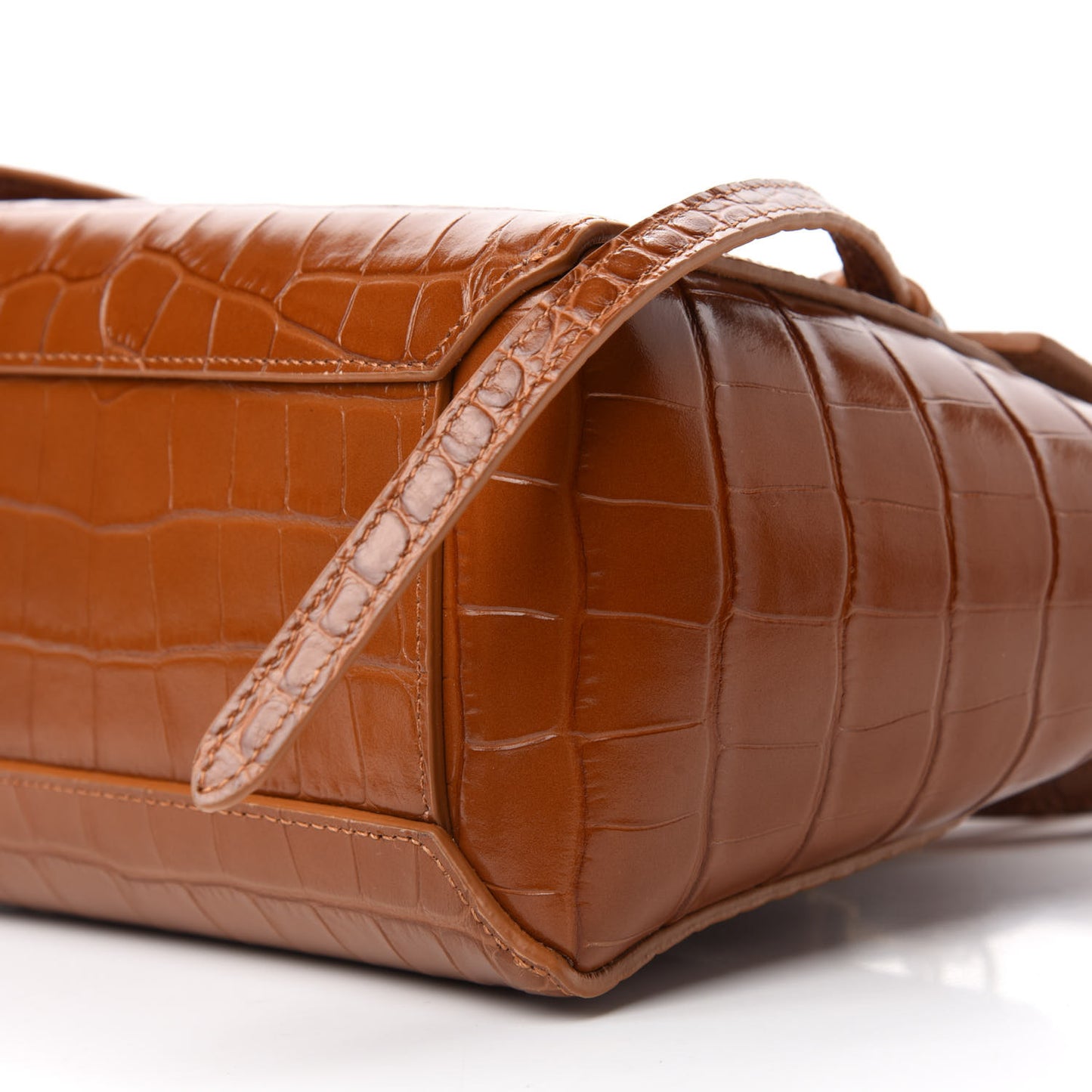 Calfskin Crocodile Embossed Nano Belt Bag Camel