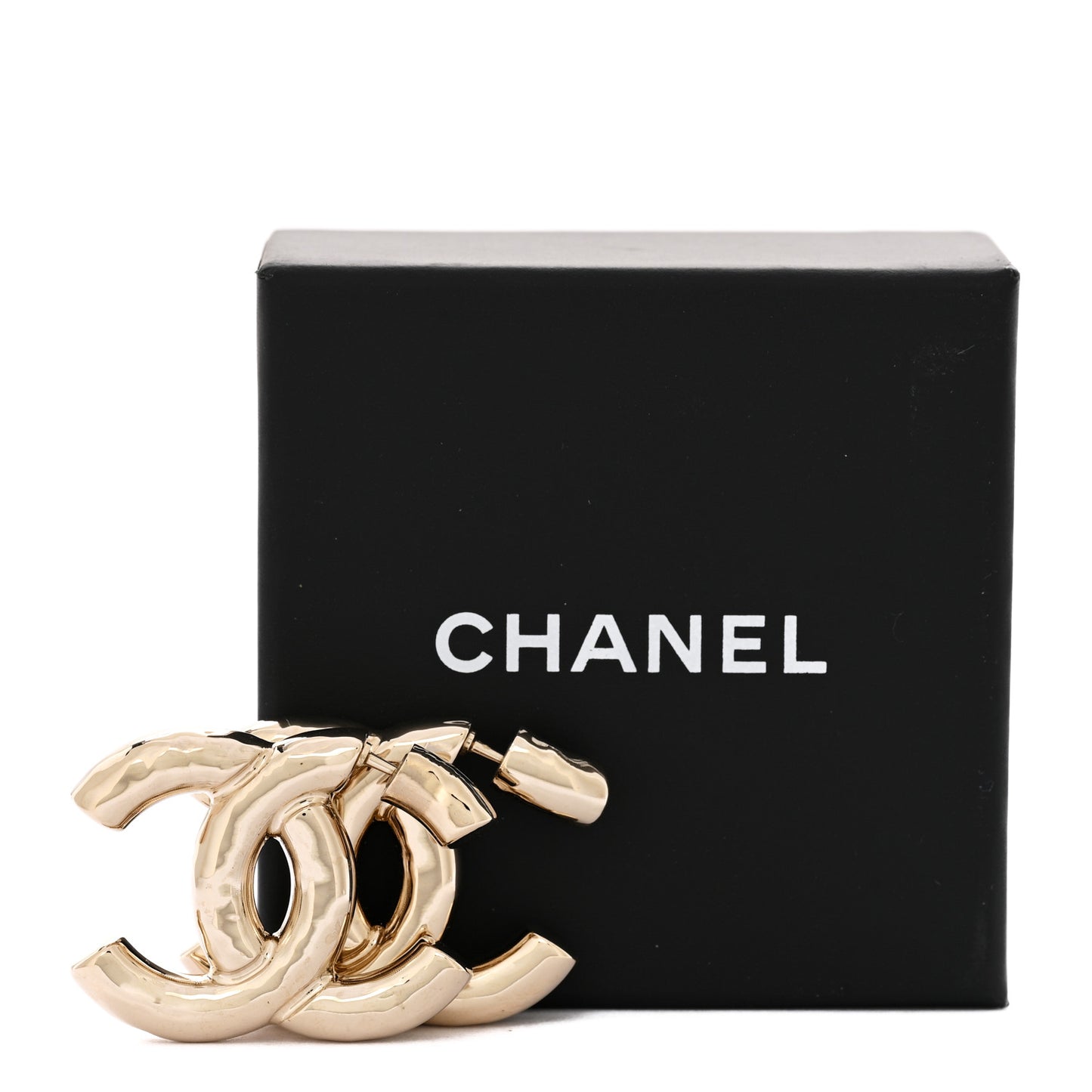 Metal Large CC Earrings Light Gold