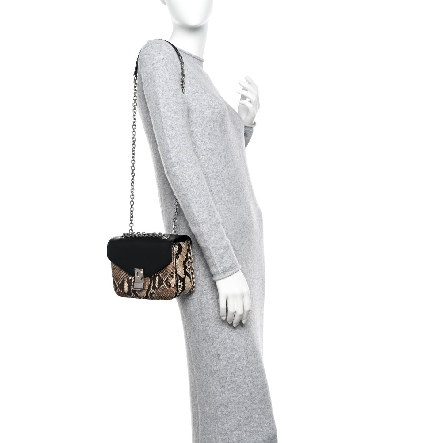 Calfskin Snakeskin Medium C Bag Black