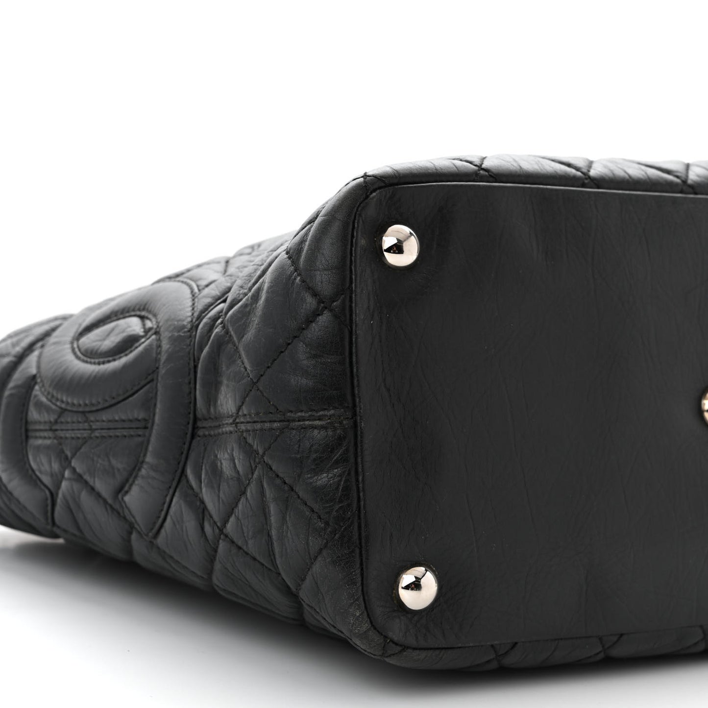 Aged Calfskin Quilted Large Cotton Club Tote Black
