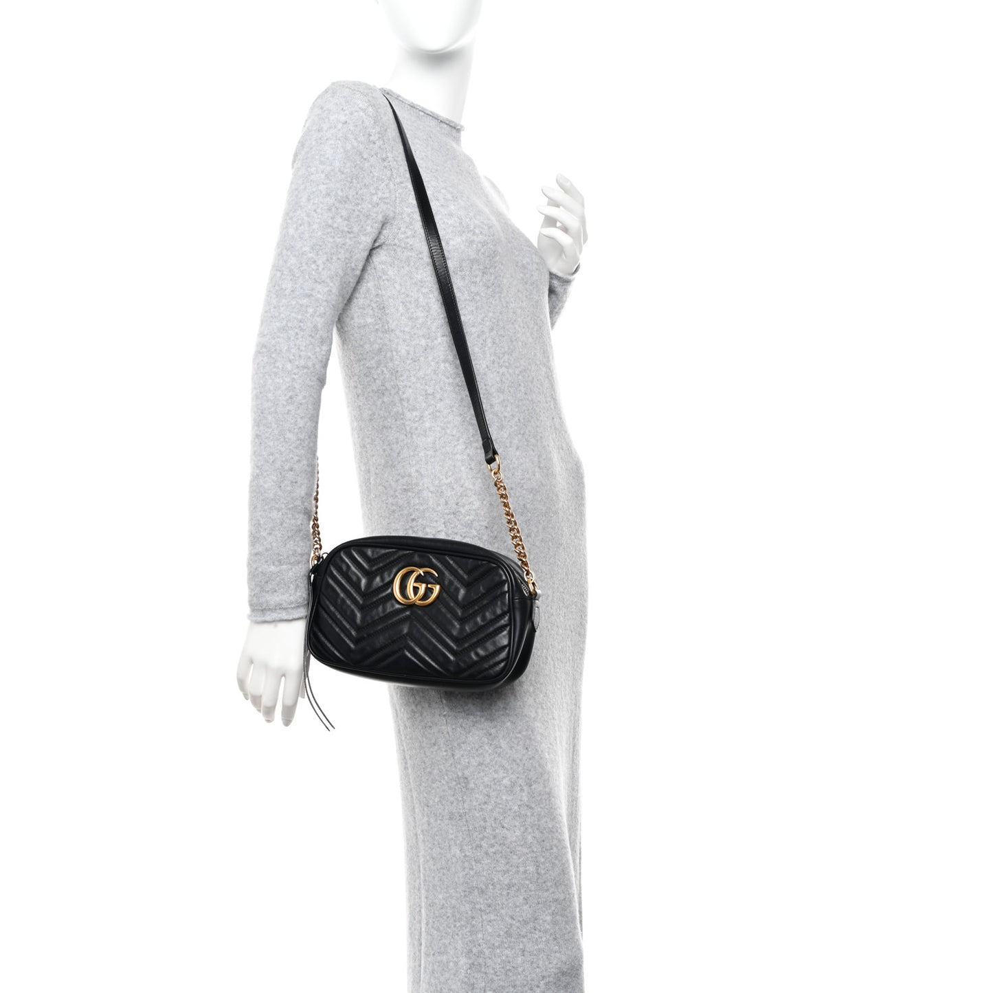 Calfskin Matelasse Small GG Marmont Chain Shoulder Bag Black