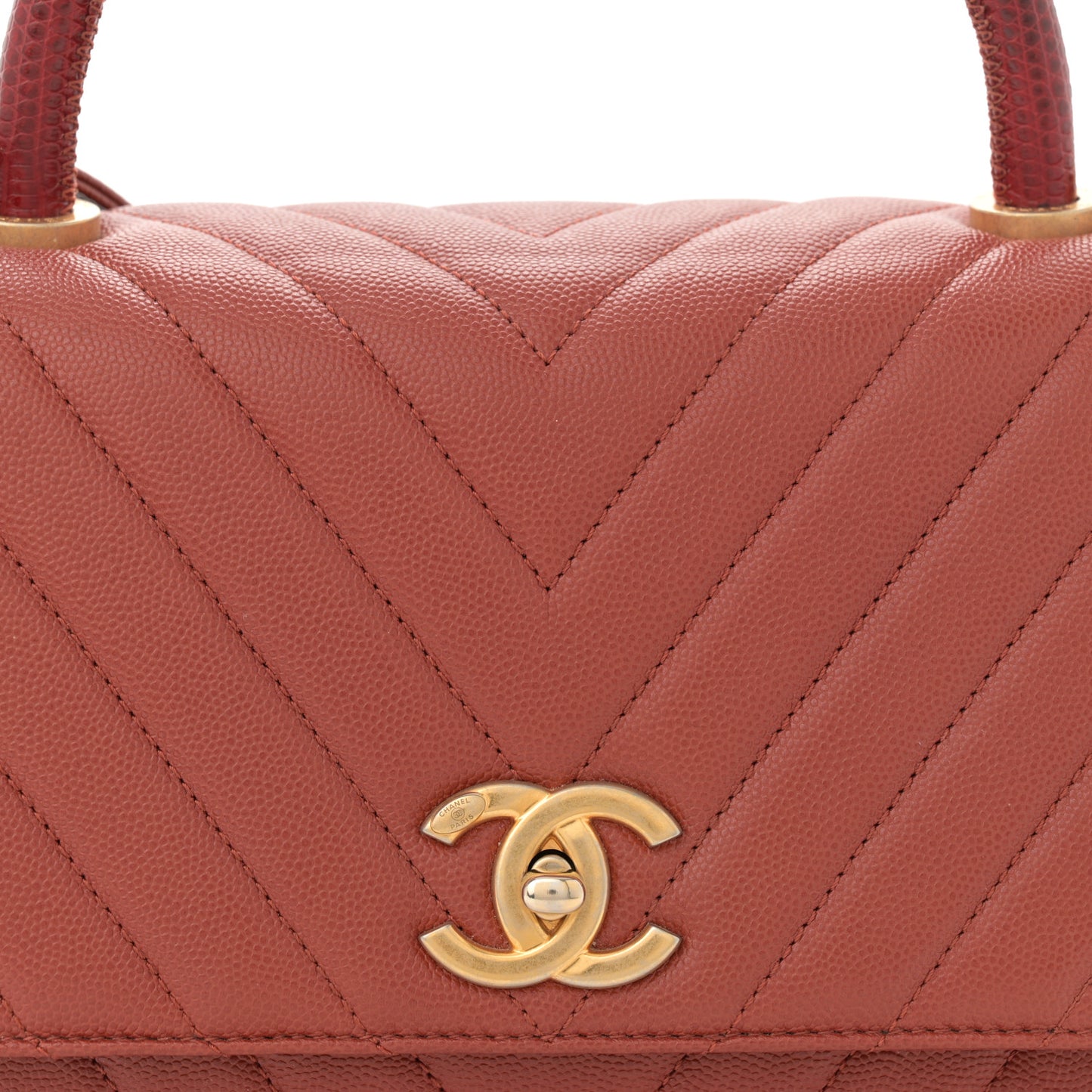 Caviar Lizard Chevron Quilted Small Coco Handle Flap Dark Orange