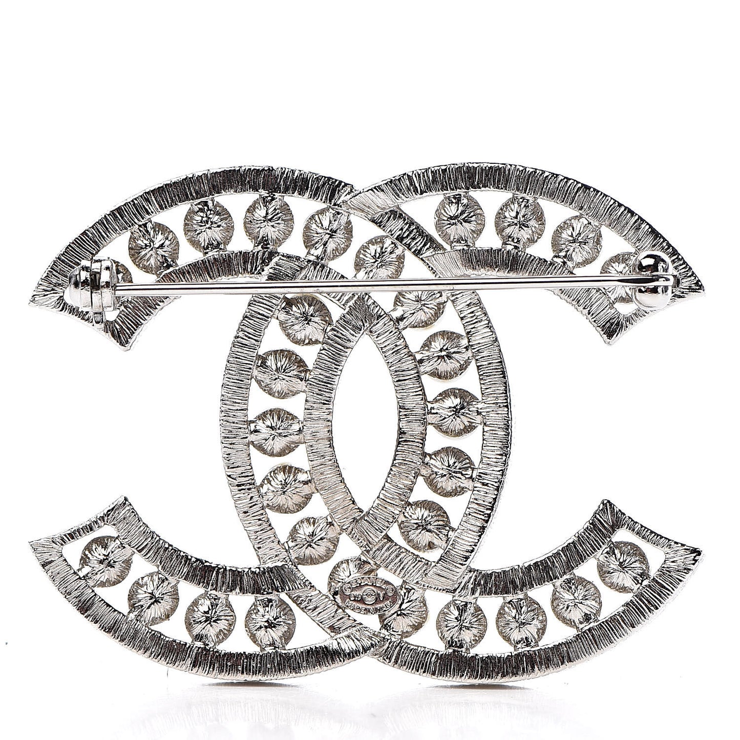 Pearl Crystal CC Brooch Silver
