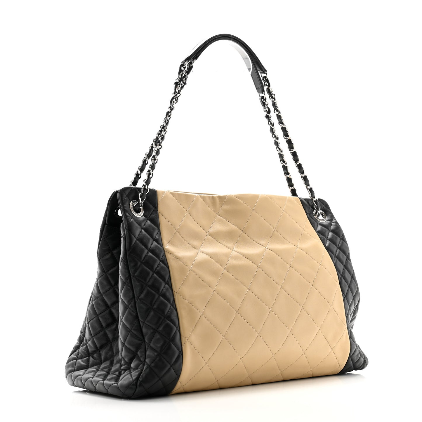 Lambskin Quilted Large CC Shopping Tote Black Rose Clair