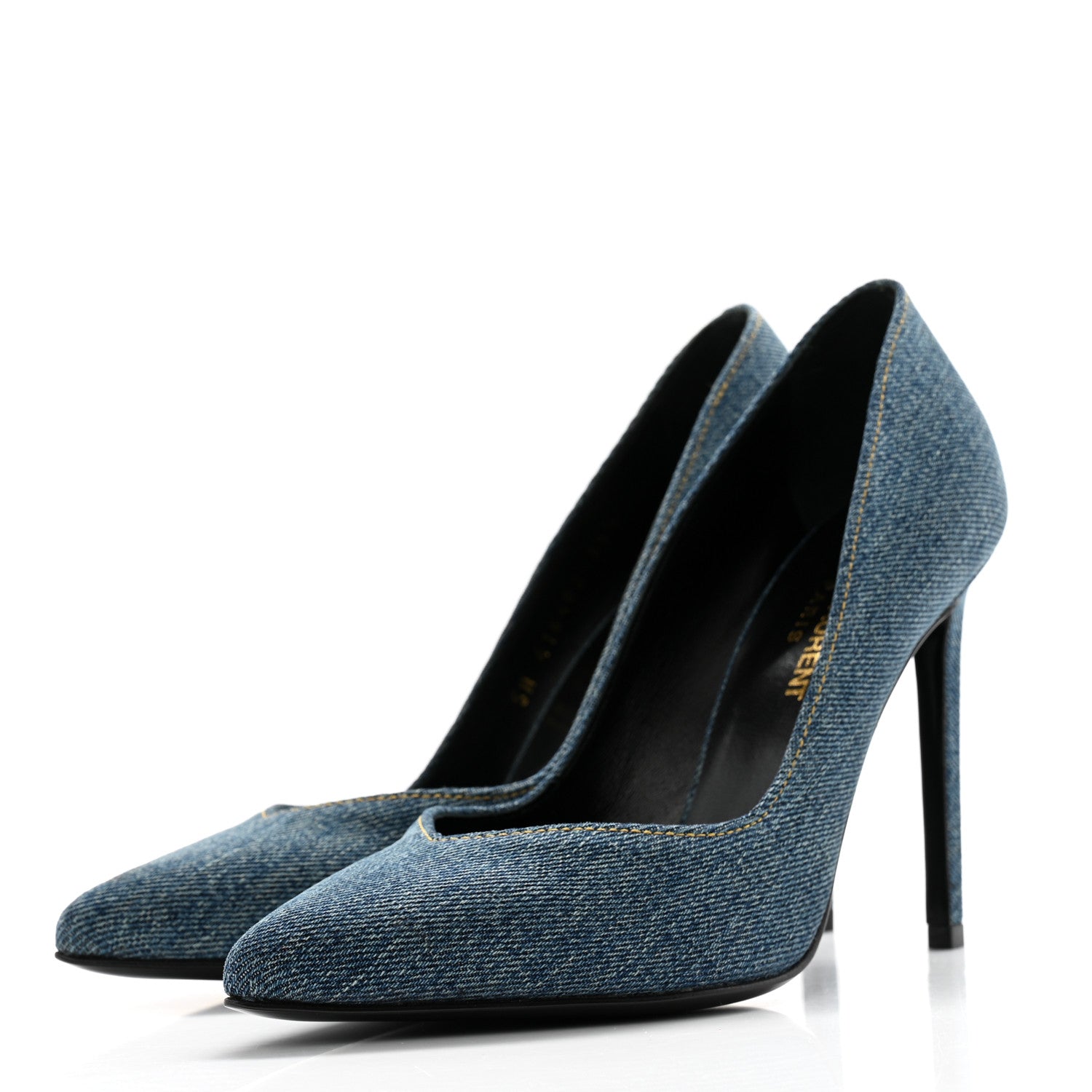 Saint Laurent Denim Classic Paris Escarpin V 105 Skinny Pumps 35.5 Light Blue 3 of 9
