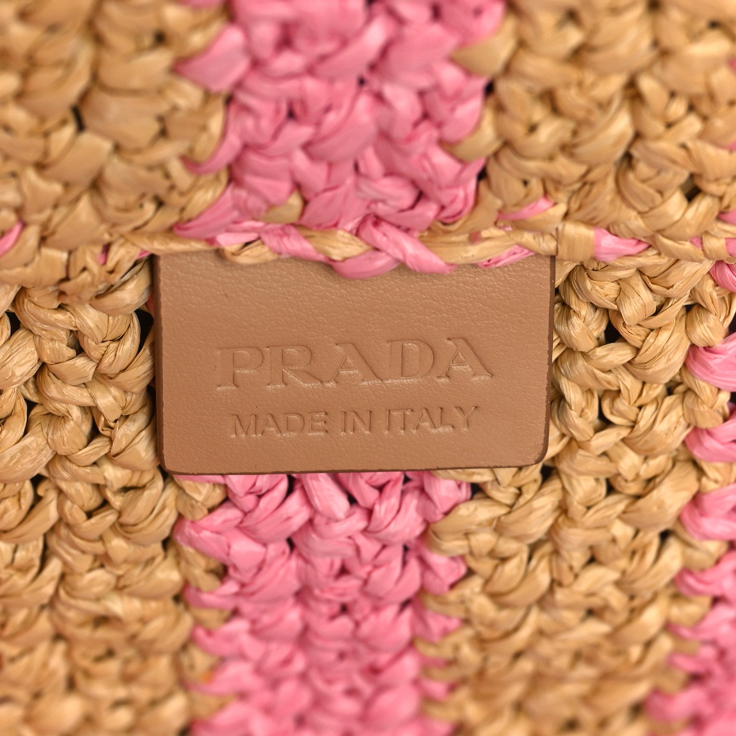 Prada Yarn Raffia Effect Crochet Striped Large Logo Tote Naturale Petalo 6 of 8