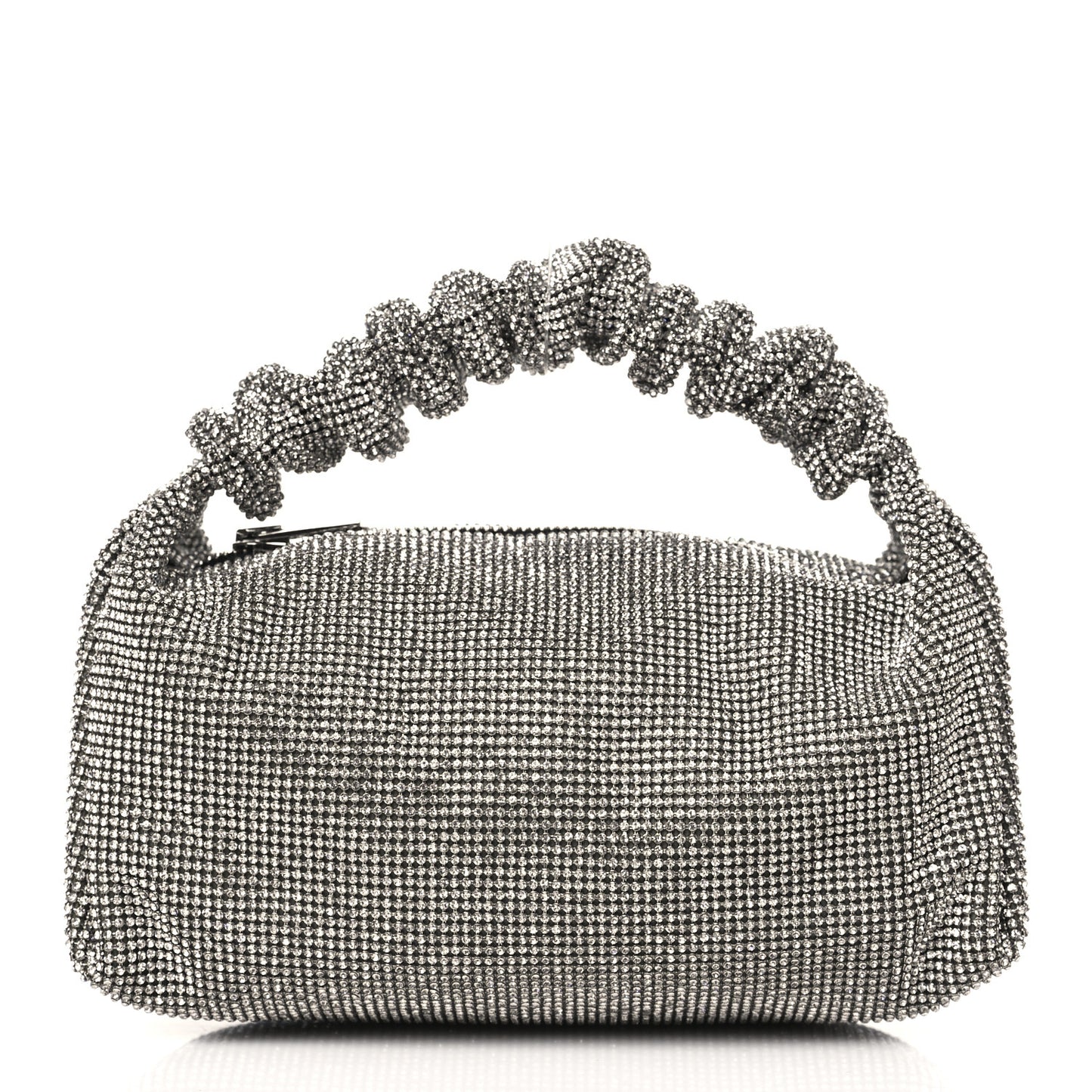 Mesh Crystal Rhinestone Mini Scrunchie Clutch Black Silver