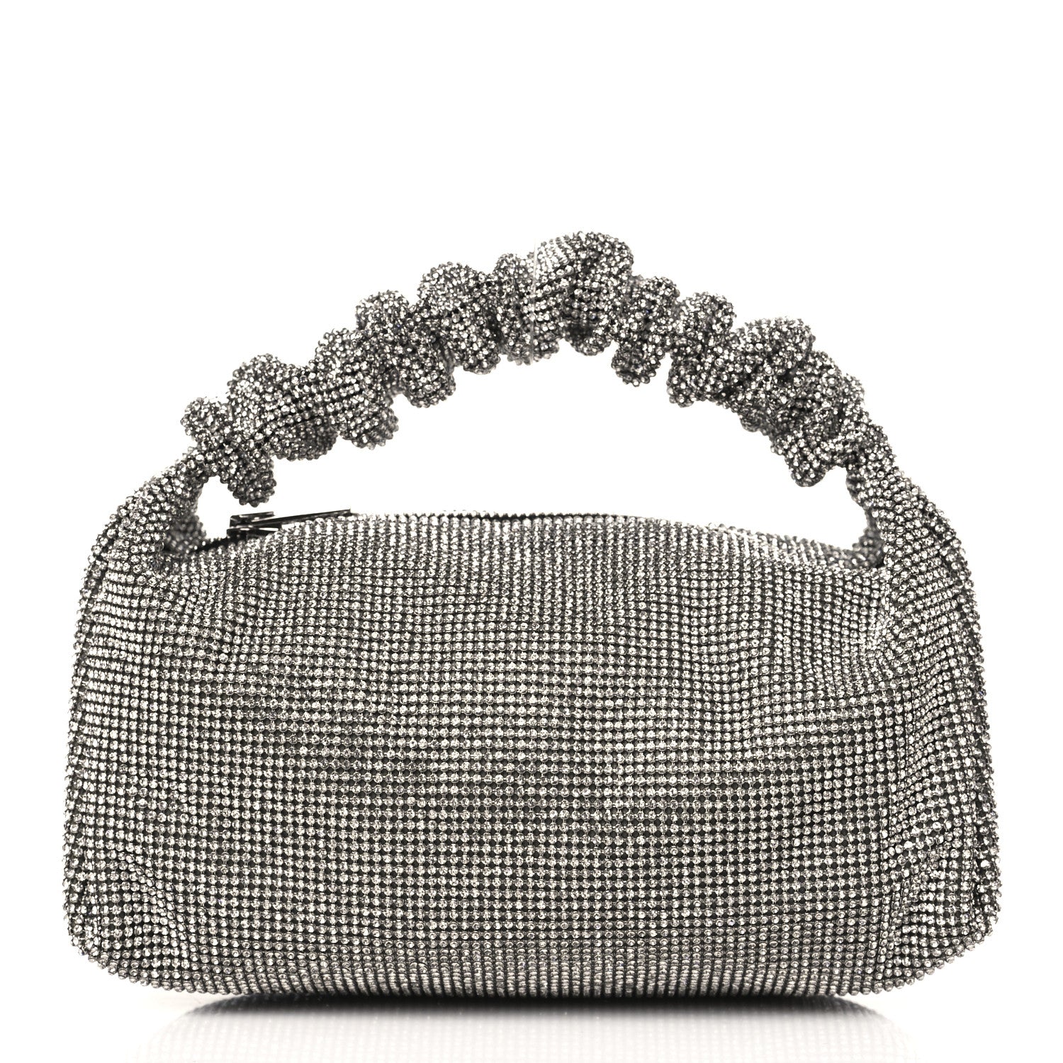 Alexander Wang Mesh Crystal Rhinestone Mini Scrunchie Clutch Black Silver 1 of 8