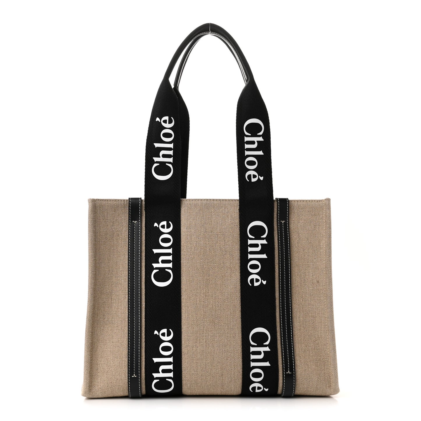 Linen Calfskin Medium Woody Ribbon Tote Black Blue