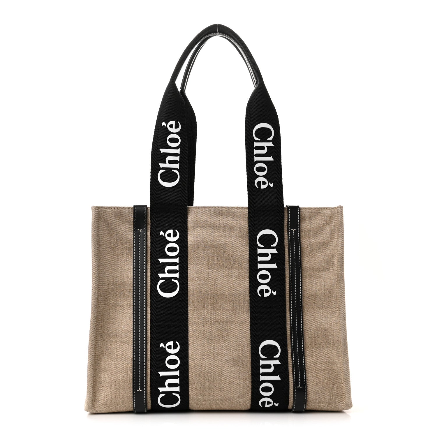 Chloe Linen Calfskin Medium Woody Ribbon Tote Black Blue 1 of 9