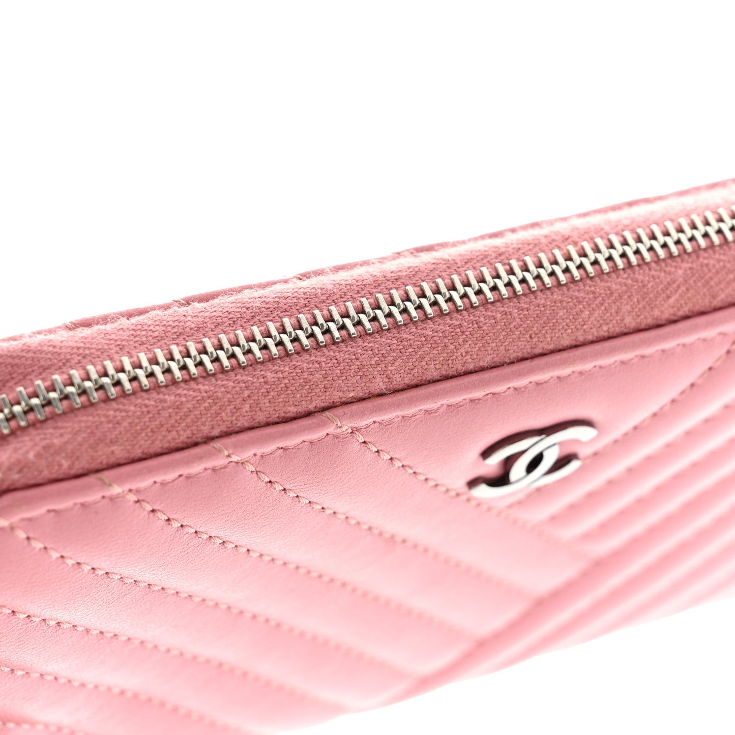 Lambskin Quilted CC Crossing Small Zip Around Wallet Pink