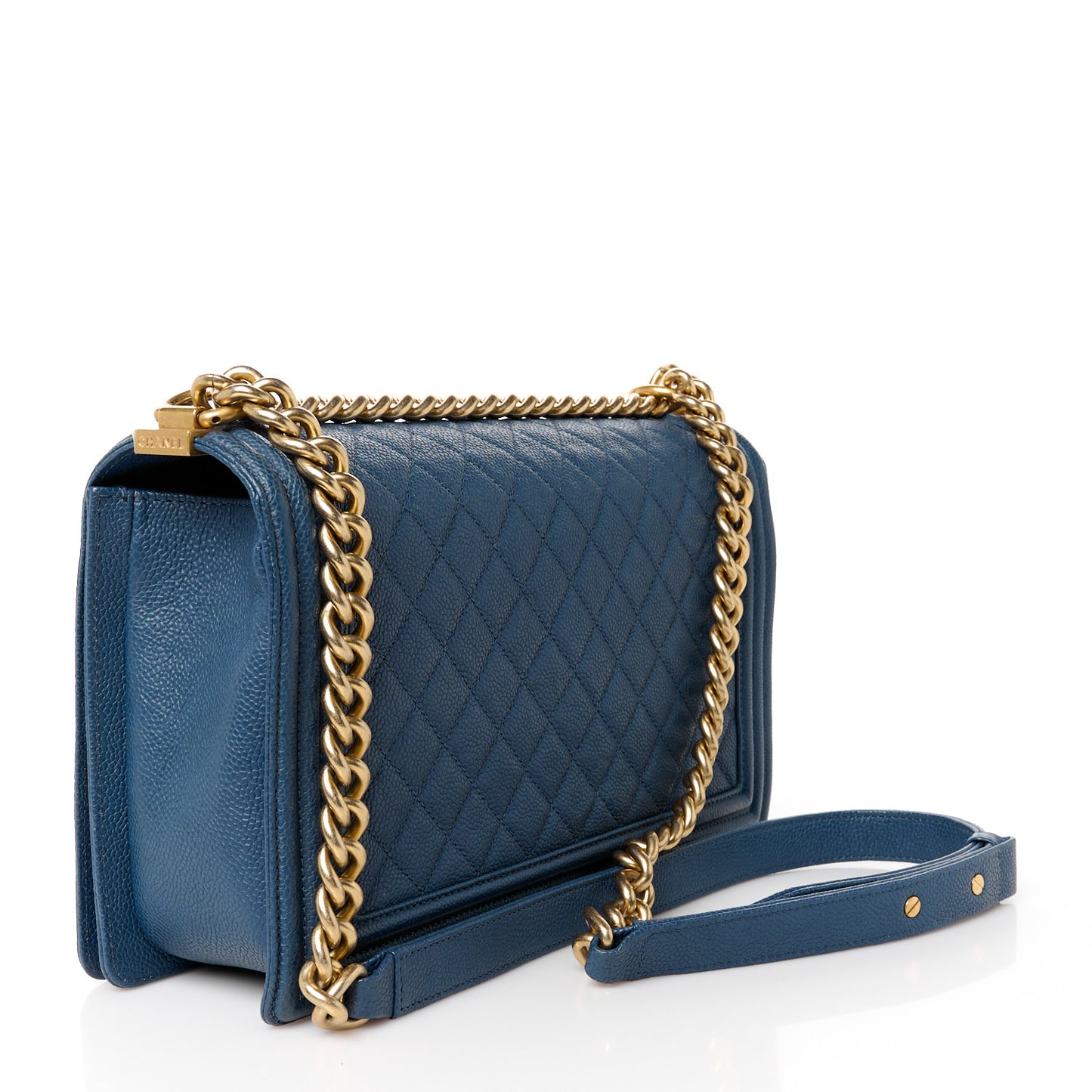 Caviar Quilted New Medium Boy Flap Dark Navy Blue