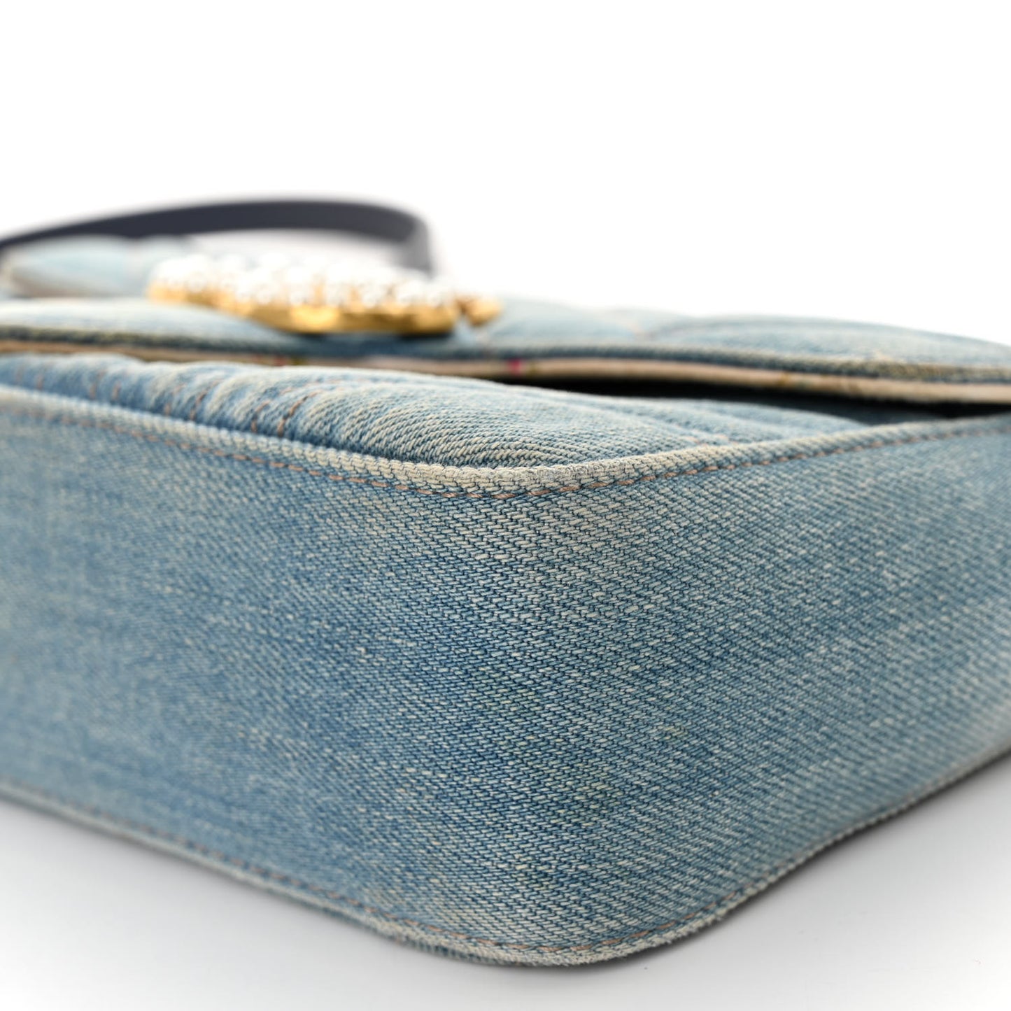 Denim Matelasse Mini Pearly GG Marmont Shoulder Bag Blue