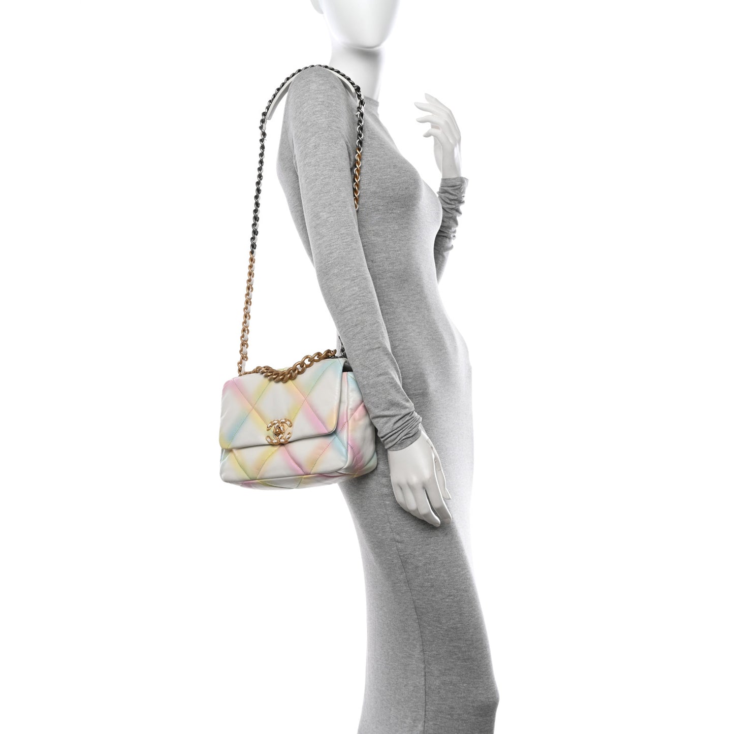 Printed Goatskin Quilted Medium Chanel 19 Flap White Multicolor