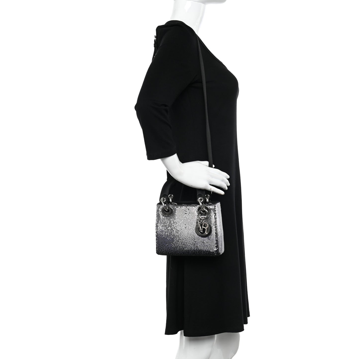 Satin Sequin Gradient Mini Lady Dior Black Silver