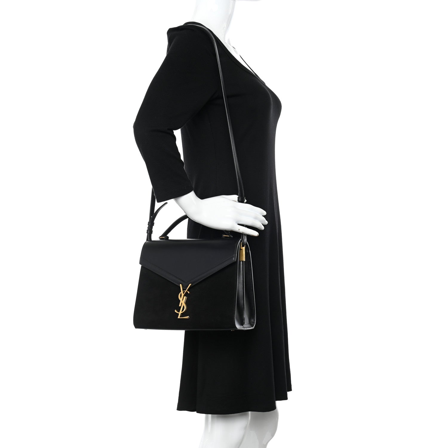 Saint Laurent Kid Scamosciato Smooth Calfskin Medium Classic Monogram Cassandra Top Handle Black Rouge Legion 2 of 12