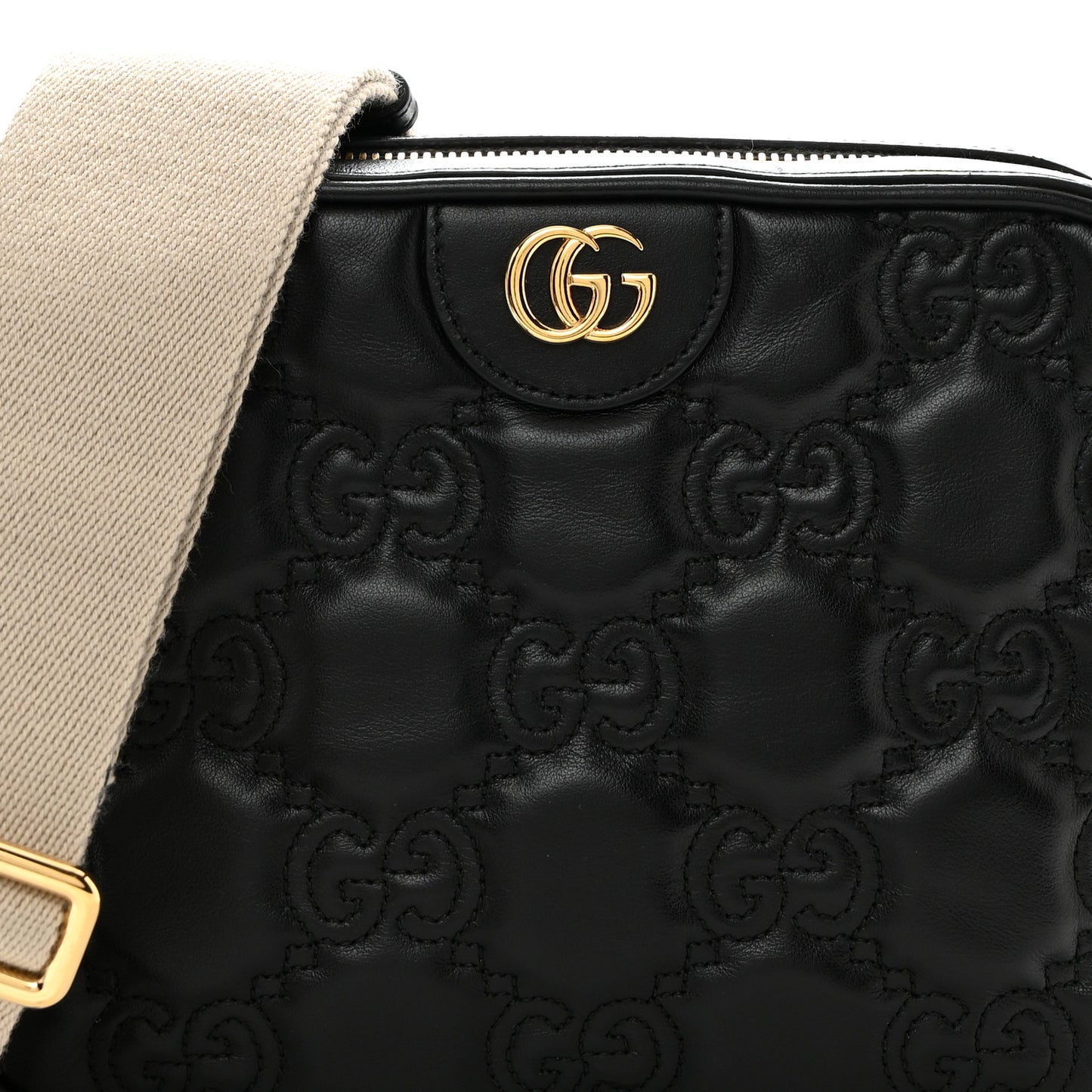 Calfskin GG Matelasse Shoulder Bag Black Natural