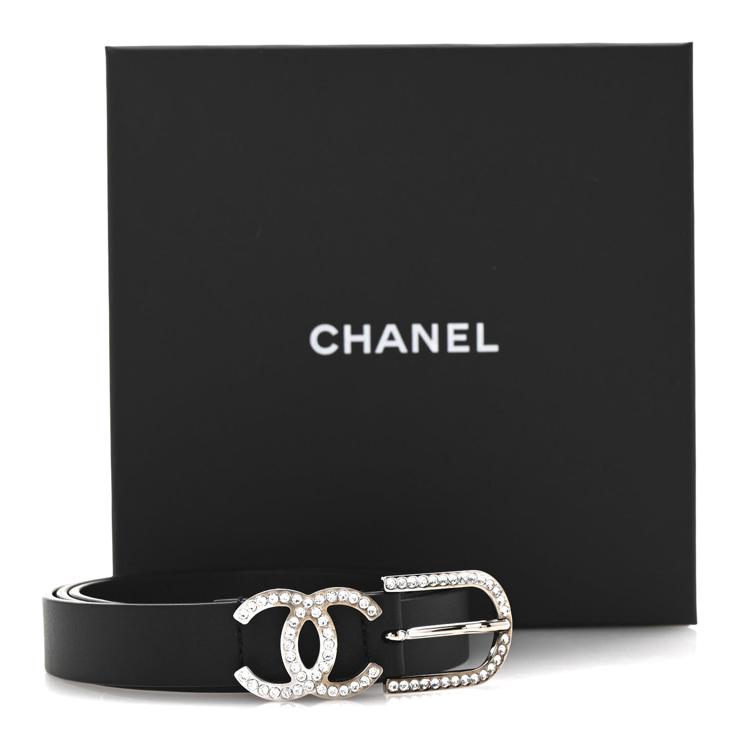 Calfskin Crystal CC Buckle Belt 80 32 Black