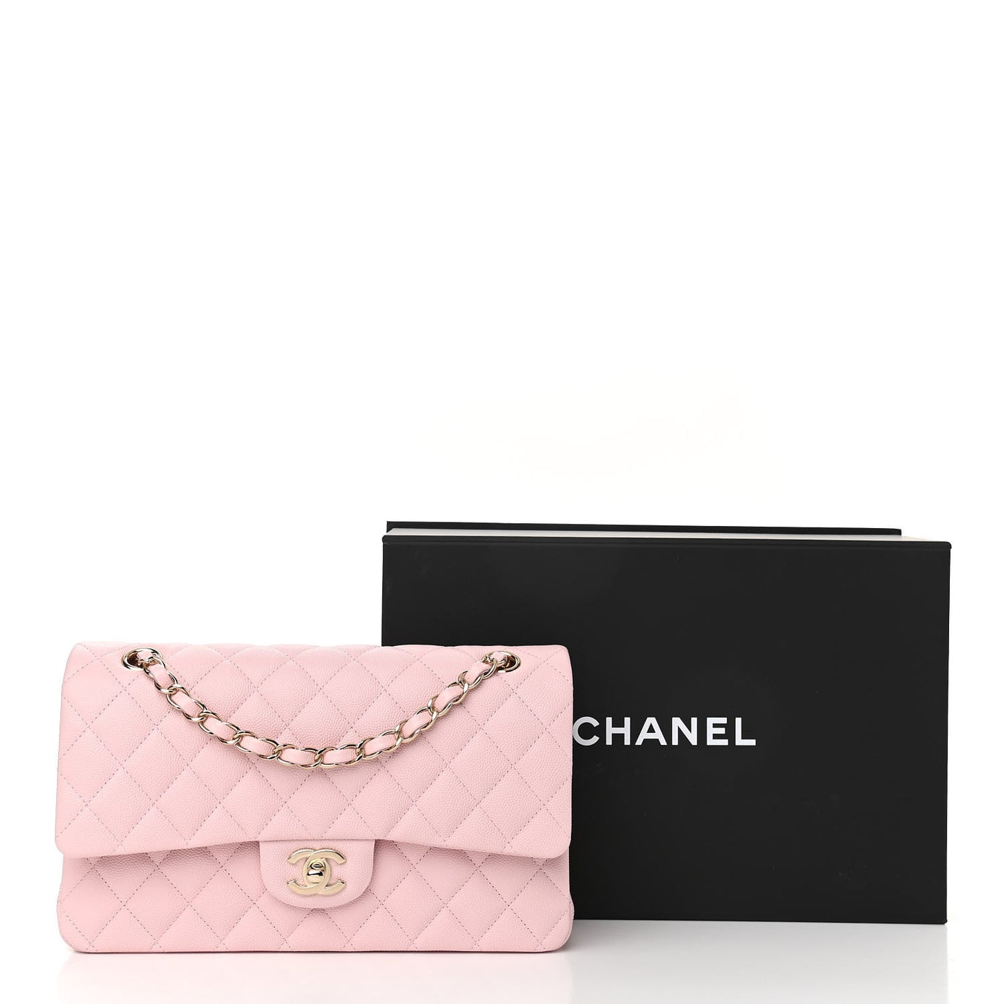 Caviar Quilted Medium Double Flap Light Pink