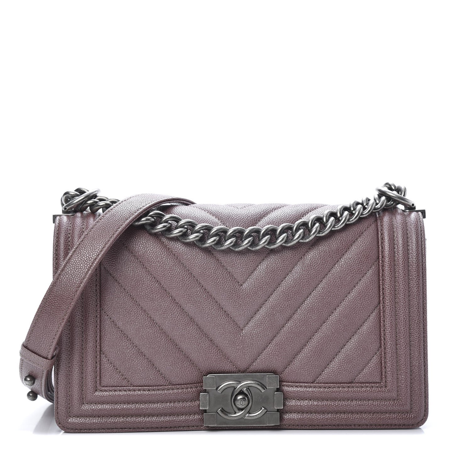 Metallic Caviar Chevron Quilted Medium Boy Flap Dark Pink